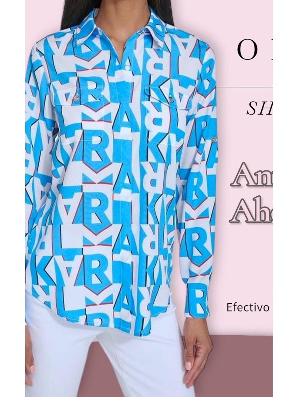 Karl Lagerfeld Blue, White & Red Graphic Print Button-Front Shirt! L